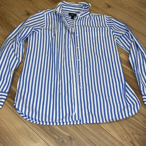 J.Crew Blue White Striped Swiss Dot Button Down Shirt Size 4 - Picture 2 of 7